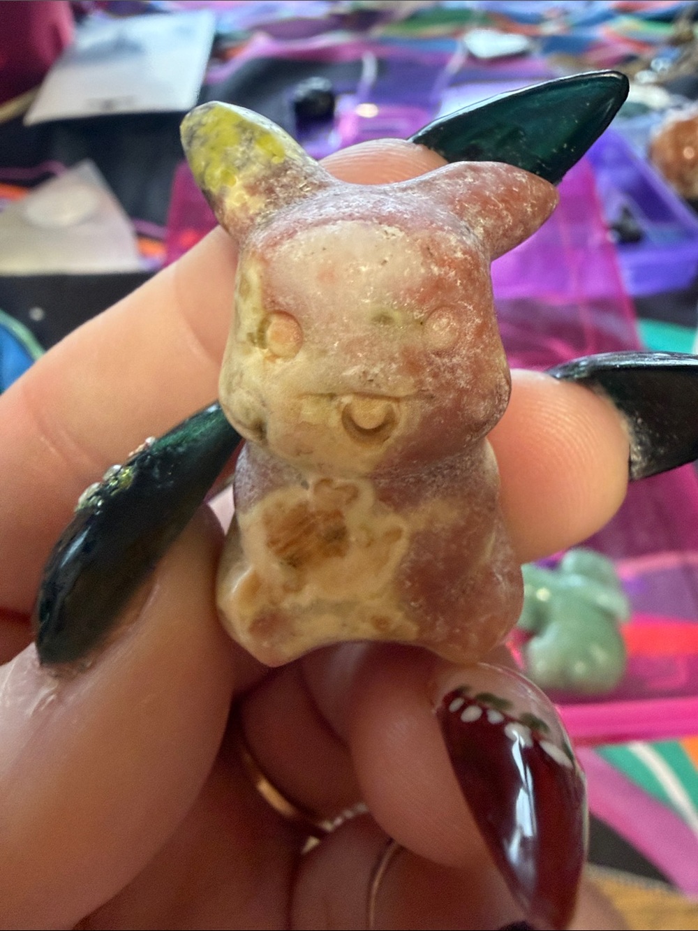 Pikachu watermelon tourmaline mini figurine stone